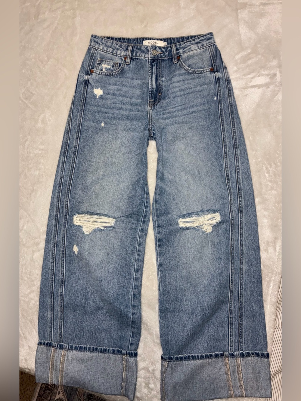 Light Blue Distressed Wide-Leg Jeans